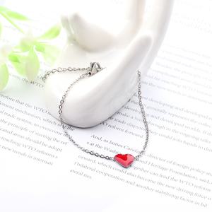 Gold Chain <b>Bracelet</b> with <b>Red</b> Heart Pendant Stainless Steel Jewelry Sets Design for Women in Wholesale - Product Image 2