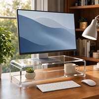 Support d'écran en acrylique transparent de luxe en forme de U, sur mesure, à 2 niveaux, pour ordinateur portable, organisateur de bureau, présentoir en acrylique, fabrication OEM