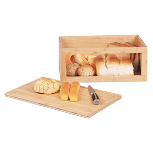 Caja de pan de bambú con tapa, caja de madera para almacenamiento en la encimera de la cocina, para organizar alimentos de panadería, color madera natural - Product Image 2