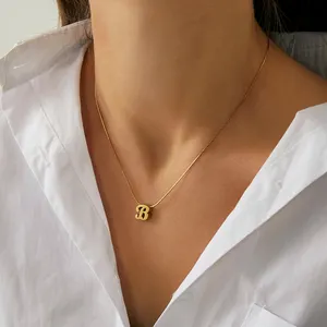 Kalung liontin b-letter minimalis, aksesori sweater berlapis baja tahan karat dengan emas 18K