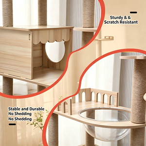Albero per Gatti Multilivello in Legno con Cuccia e Capsula Spaziale, Tiragraffi in Sisal, Piattaforme a Scala, Torre per Gatti da Interno - Product Image 4