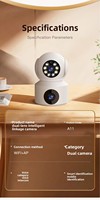 Caméra de surveillance intelligente A11 WiFi dôme 360° HD avec vision nocturne, audio bidirectionnel, contrôle à distance via application et surveillance grand angle