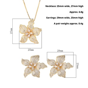 Fashion Eco-friendly Copper Gold Plated Floral <b>Earrings</b> and Pendant <b>Set</b> Bridal Jewelry <b>Set</b> Gold Flower Design for Wedding - Product Image 3
