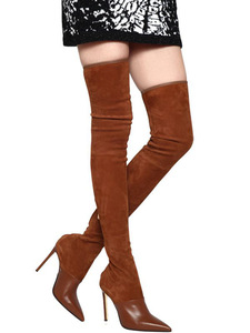 Produttore personalizzato da donna nero marrone cucito superiore <span class=keywords><strong>elasticizzato</strong></span> Suede stivali sopra il ginocchio stivali alti 11cm sopra il tacco - Product Image 2