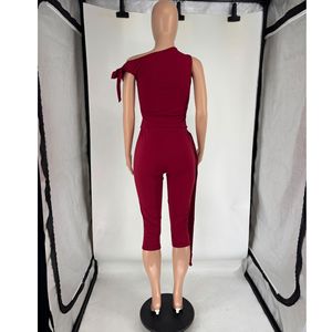 Yaz 2025 yeni kadın iki parçalı pantolon seti asimetrik yaka kolsuz üstler özel Logo rahat düz renk 2 parça Set - Product Image 6