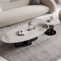 Ensemble de table basse en pierre frittée de style nordique moderne avec base en acier inoxydable pour salon