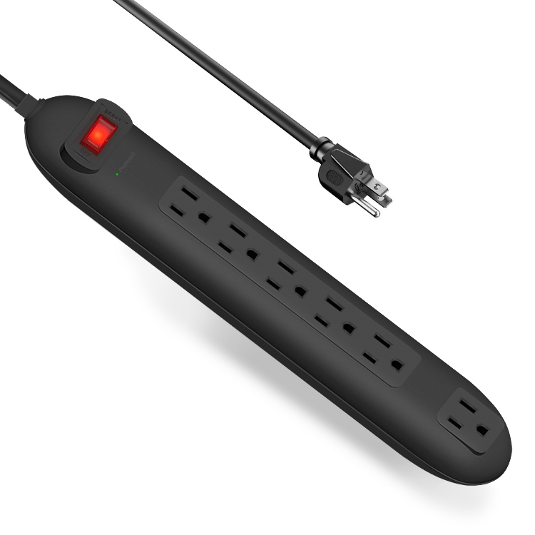 Many US Standard 6-Outlet Surge Protector and Overload Protection widely spaced outlet power strip extension