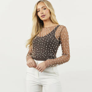 2024 Perspective chemises Blouse <span class=keywords><strong>femme</strong></span> <span class=keywords><strong>femme</strong></span> haut court brillant perle perles à manches longues haut fête gaze couverture <span class=keywords><strong>mariage</strong></span> <span class=keywords><strong>veste</strong></span> - Product Image 4