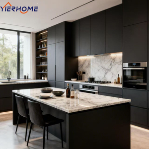 Armadi da <span class=keywords><strong>cucina</strong></span> moderni minimalisti a forma di U neri opachi con piano di lavoro bianco | Custom Design e integrazione di - Product Image 3