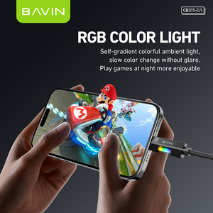 Bavin สายชาร์จข้อมูล USB ชนิด C เซลล์ไฟ LED 12W ทำจากไนลอน <span class=keywords><strong>CB311</strong></span>ออกแบบได้ตามต้องการ - Product Image 2