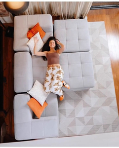 White Modular Sectional Sofa L Shape Fabric Tufted Back Minimalist Design Living Room Furniture <b>Set</b> <b>Square</b> Arm Plastic Legs - Product Image 6