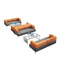 Canapé en cuir pour salon d'accueil d'entreprise ou canapé individuel moderne orange vif avec base en bois pour bureau créatif