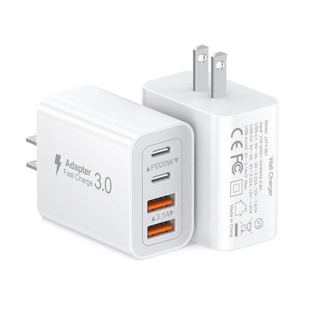 40W Fast Charging Power Adapter with Dual Usb-c and 2 Usb-a Ports for Mobile Phone Travel
