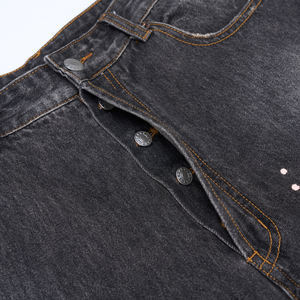 Jeans de Hombre Estilo Y2K, Corte Recto, Color Negro Lavado, Acabado Vintage, Personalizados OEM - Product Image 2