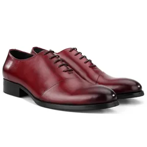 Terno masculino lace up, sapato oxford preto vinho vermelho de couro genuíno para escritório