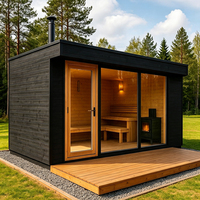 Sauna extérieur contemporain à bois avec façade en verre à cadre noir, pour projets hôteliers et vente en gros