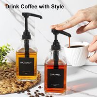 Distributeur de sirop premium, pompe à café, distributeur de sirop en verre carré avec pompes et étiquettes, 16,9 oz, 500 ml