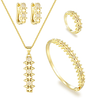 Ensemble de bijoux de mariée plaqué or 18 carats pour femmes boucles d'oreilles en cristal de zircon cubique collier bague en laiton pour cadeau de fête ou de mariage