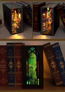 <span class=keywords><strong>CuteBee</strong></span> Vente Chaude Étagère Exquise et Chic Décoration Bricolage En Bois Assemblé Serre-Livres Avec LED Veilleuse Livre Nook Kit - Product Image 6