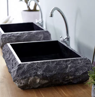 Lavabos de salle de bain pour hôtel et maison d'hôtes, style wabi-sabi, surface en marbre noir antique, haut de gamme, artistique, sur mesure, AQUARIUS AQ964B