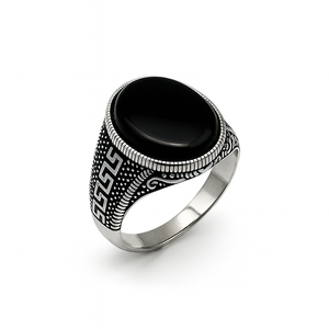 Anello Islamico Arabo Kaanjewelry in <span class=keywords><strong>Argento</strong></span> 925 Placcato Rodio con Agata Nera Turca Fatto a Mano - Product Image 2