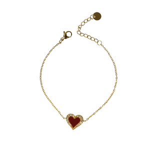 Crystal Heart <b>Bracelet</b> Gold Plated Stainless Steel <b>Red</b> Enamel Pendant Women's Jewelry - Product Image 2