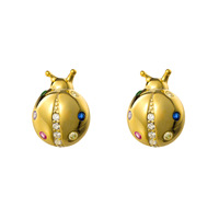 Boucles d'oreilles en argent sterling S925 style forêt, zircon coloré, boucles d'oreilles en forme de coccinelle, cadeaux pour filles