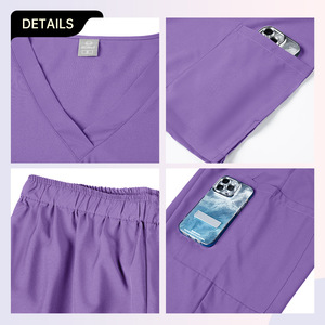 Women's V-Neck Scrub Set Quick Dry Multi Color Dental Nurse Uniform Split Set Woven Fabric S XXL - Product Image 2