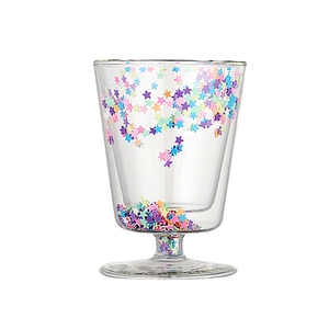 Taza de café y <span class=keywords><strong>leche</strong></span> de vidrio de borosilicato de doble capa con diseño moderno, estrellas de colores y lentejuelas, portátil, al por mayor - Product Image 1