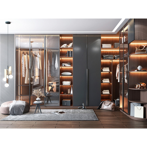 Factory Direct Modern Transparency Glass Sliding Door Walk In <strong>Closet</strong> Set High End Modular Wardrobe Cabinet For Bedroom - Product Image 2