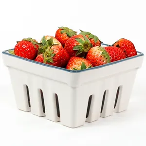 Kustom keramik Vented Pulp Berry Basket 1 Quart Grosir Miniatur putih Berry keranjang wadah Set periuk mangkuk Berry