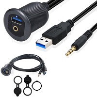 Kabel Ekstensi Tahan Air USB 3.0 Tipe A dan DC 3.5mm dengan Lampu LED untuk Mobil