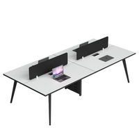 Bureau de travail modulaire ouvert moderne pour 4 personnes, panneau en fer, pieds en bois, fonction extensible, mobilier de bureau commercial
