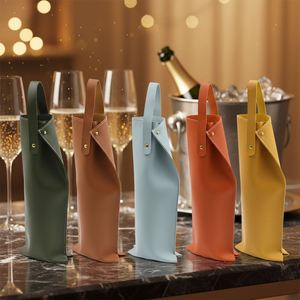 RTS Fashion PU Leather Wine Bottle Carrier Portable Tote Bag for Champagne Wine <b>Beer</b> Welcome Gifts Promotional Party Use - Product Image 1