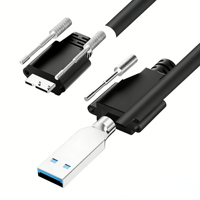 Kabel USB 3.0 Machine Vision Tipe A ke Micro B dengan Pengunci Sekrup Ganda, Kabel USB Kamera Industri Tembaga Terlilit Fleksibel