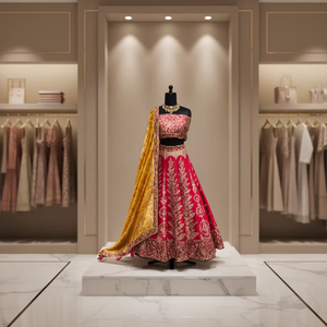 Lehenga Choli de mariée or cramoisi, moderne et élégant, tenue de soirée, tenue de mariage et de festival traditionnelle de créateur pour femme, infroissable - Product Image 1