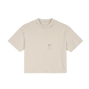Camiseta Corta Negra Desgastada de Moda, Estilo Vintage, con Rasgaduras, Oversize, de Manga Corta y Corte Cuadrado - Product Image 1