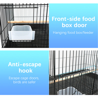 Nouvel arrivage Grande cage à oiseaux facile à nettoyer Volière en métal pour perroquet canari Deux portes Cage à oiseaux de forme carrée pour animaux de compagnie