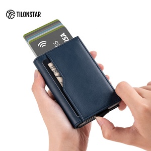 TILONSTAR TVC205 Customizable Logo Leather Aluminum Anti-theft <b>RFID</b> <b>Blocking</b> Card Case <b>Wallet</b> Holder Credit Pop up Card Holder - Product Image 3