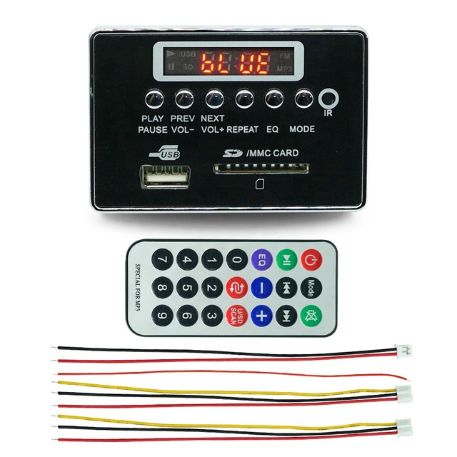 12V Square Black Panel Wireless  USB MP3 Module FM Radio MP3 Player Circuit Decoder Board