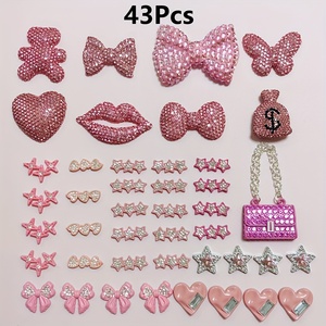 Combo bán buôn 43 món phụ kiện trang trí điện thoại hình túi tiền, dấu đô la, nơ, trái tim, bướm, sao, màu hồng lấp lánh - Product Image 3