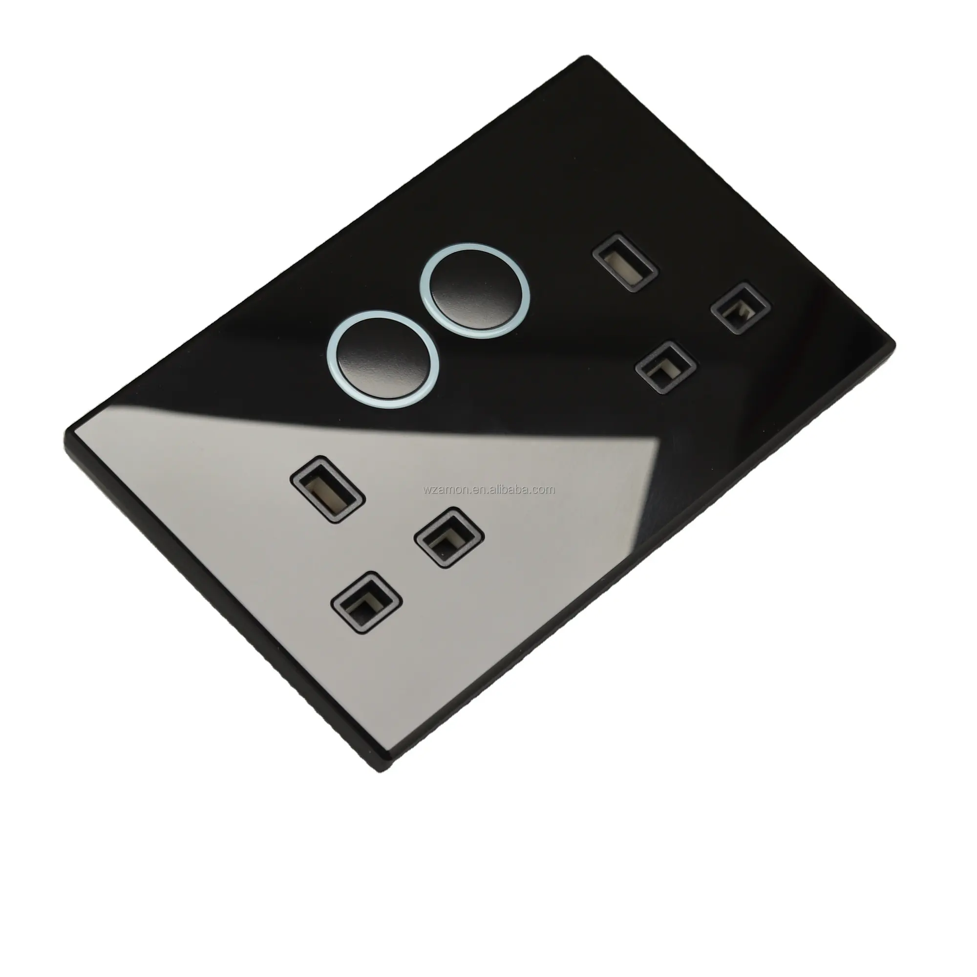 New Black Modern High Quality Power Glass Switches And Sockets Uk 13 Amp Double Wall 3 pin double socket