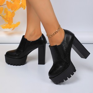 รองเท้าส้นหนาแบบสวมสไตล์อังกฤษสำหรับผู้หญิง หนังแท้ ปากรองเท้าลึก พื้นหนา ส้นสูง รองเท้าผู้หญิงสำหรับฤดูใบไม้ร่วง - Product Image 4