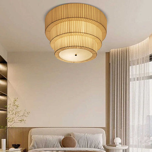 Lámpara de Techo Redonda de Estilo Japonés Wabi Sabi, LED, de Tela, Moderna, para Sala de Estar, Dormitorio, Estudio, de Montaje Superficial - Product Image 3