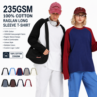 T-shirt unisexe à manches raglan en coton 100% 235GSM, poids lourd, streetwear, logo personnalisé, t-shirt vierge