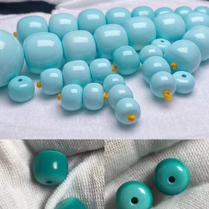 Ручной работы круговой китайский новогодний аксессуар из бисера Бирюзовый синий камень 10-15 мм с расписной техникой и гравировкой - Product Image 4