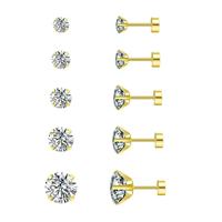 Pendientes de circonita cúbica de moda 2026, de acero inoxidable OEM, con engaste de 4 puntas, 5 tamaños, joyería de lujo, venta al por mayor a granel, EE. UU., Reino Unido, Canadá