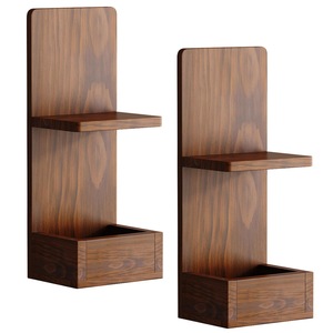 Estante de pared de madera de doble capa para almacenamiento y organización en el baño, forma rectangular con caja para pañuelos y soporte para jabón - Product Image 5