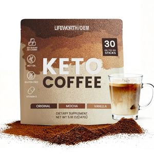 Lifeworth Keto Herbal Coffee Latte - Café instantané végétalien faible en glucides <span class=keywords><strong>sans</strong></span> <span class=keywords><strong>sucre</strong></span>, sucré à la stévia, poudre d'huile MCT 80g/120g - Product Image 1