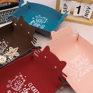 Bandeja de Cuero Sintético con Diseño de Gato, Organizador de Escritorio, Bandeja <span class=keywords><strong>para</strong></span> Joyas, Caja <span class=keywords><strong>para</strong></span> Monedas y Llaves, Accesorios de Escritorio - Product Image 4